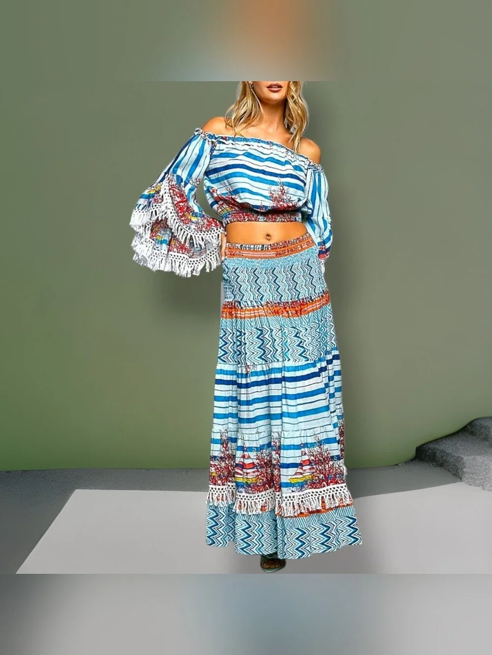 POL Clothing Havana Crop Top And Matching Maxi Skirt Set